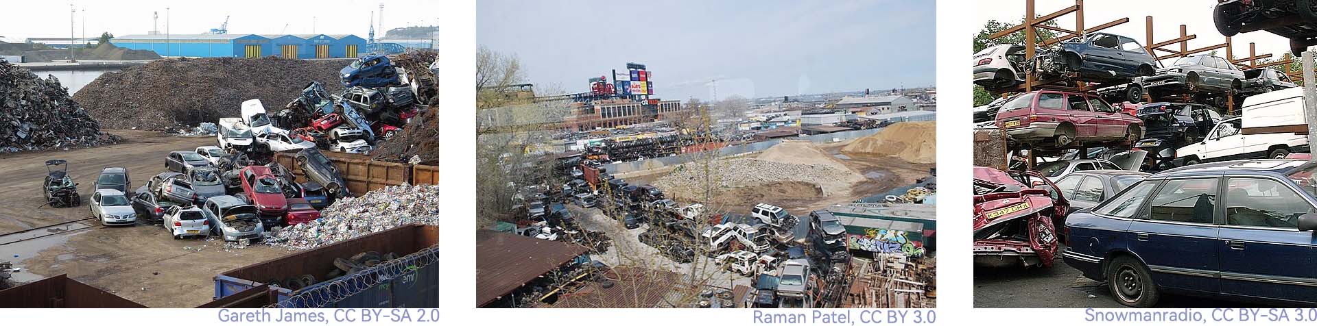 Scrapped cars waiting to be processed and shredding.